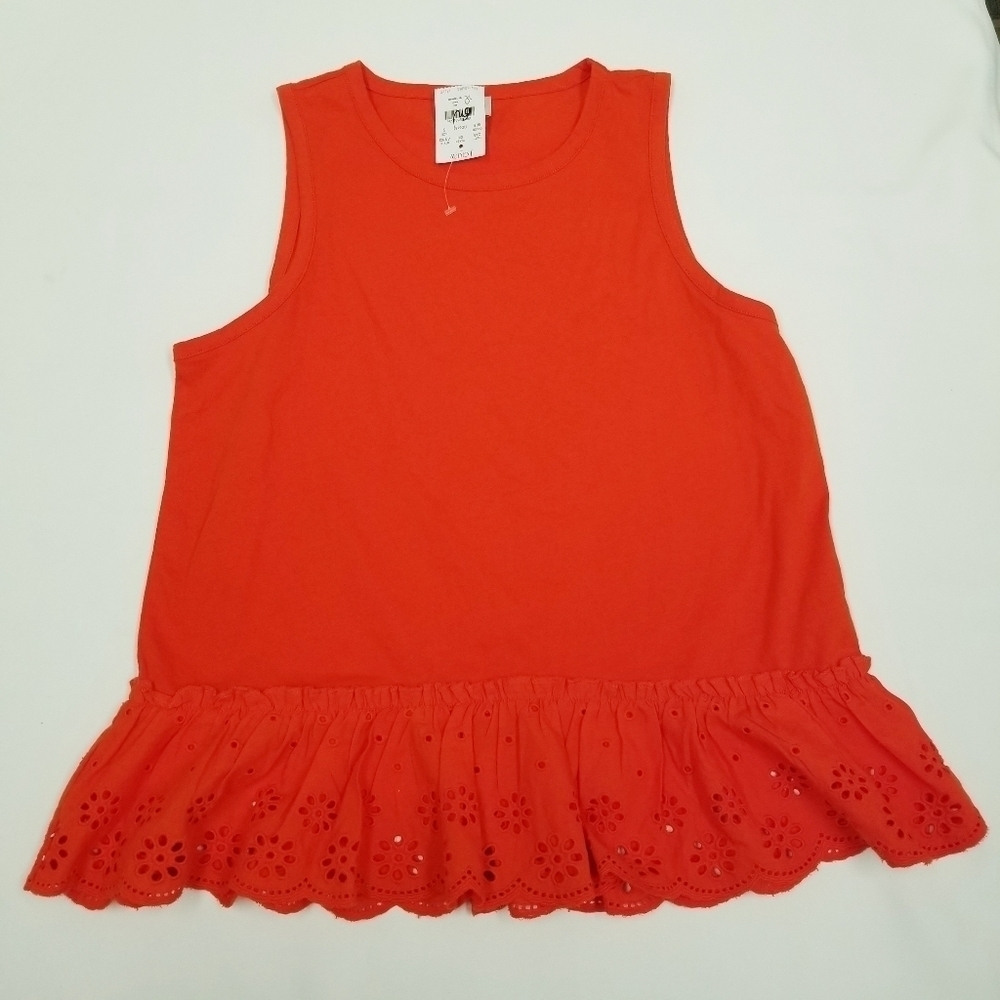 J.‎ Crew orange sleeveless eyelet lace ruffle tank top blouse ladies Small NWT
